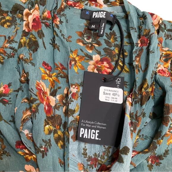 PAIGE Clemency Silk Blouse Green Size Medium NWT - Picture 8 of 15
